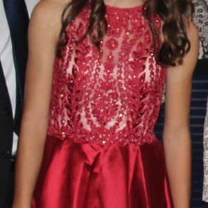 Splash Red, Short, Semi-Formal Dress with Crystal Beaded Top (Size 2)